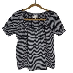 Madewell Top Womens Peasant Ruffle Blouse Short Puff Sleeve Striped Scoop Neck